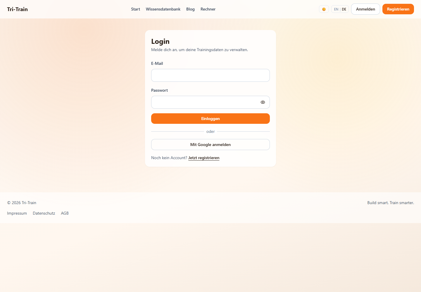 Die Login-Seite von tri-train