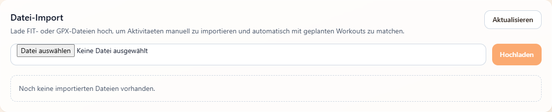 Die Karte Datei-Import in den Einstellungen