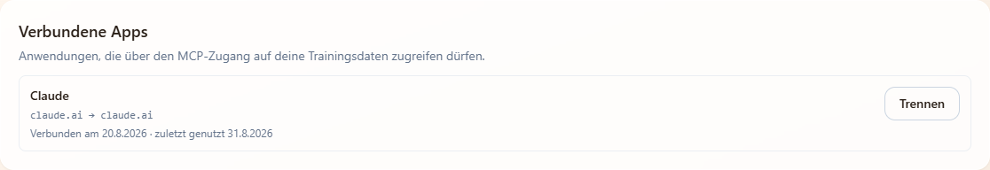 Die Karte Verbundene Apps in den Einstellungen